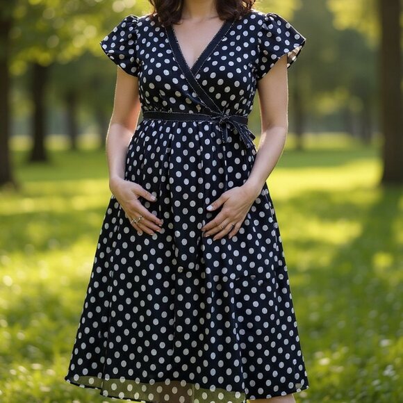 Motherhood Maternity Faux Wrap Polka Dot Maternity Dress Size Small - Picture 1 of 3
